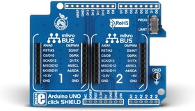 Фото 1/5 Arduino UNO click shield, Плата расширения для подключения модулей mikroElektronika серии click (mikroBUS) к Arduino UNO