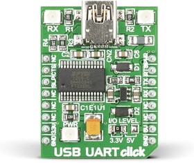 Фото 1/7 USB UART click, Плата преобразователя интерфейса USB UART на базе FT232RL