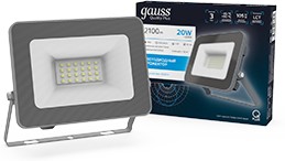 Фото 1/10 Gauss Прожектор Qplus 20W 1700lm 6500K 200-240V IP65 графитовый LED