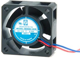 OD4020-12MB, DC Fans DC Fan, 40x40x20mm, 12VDC, 8CFM, 0.08A, 33dBA, 6900RPM, Dual Ball, Lead Wires