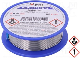 LC60-0.80/0.1, Soldering wire; Sn60Pb40; 0.8mm; 100g; lead-based; reel; 190°C