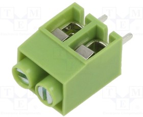 XY167V-2P 5.0MM GREEN, PCB terminal block; angled 90°; 5mm; ways: 2; on PCBs; terminal
