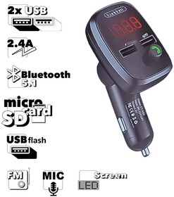 Автомобильная зарядка Earldom ET-M59 2xUSB, 2.4A, BT 5.1, LED дисплей, FM, микрофон, USB flash, MicroSD (черная)