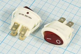 Овальный выключатель 2-х полюсный, белый корпус с красной подсветкой 220В/10А, c фиксацией; №9828 R ПКл\\10\DPST\33x17\ бел\ILкр\\4T\YSR34-2