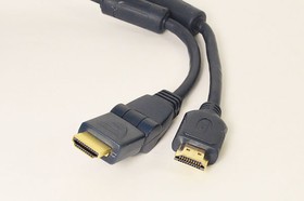 Фото 1/3 Шнур штекер HDMI-штекер HDMI, 1,5м, Au/пластик, голубой, фильтр, поворот
