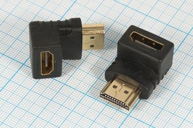 Фото 1/2 Шнур штекер HDMI-гнездо HDMI, 0,03м/угловой, Au/пластик, черный