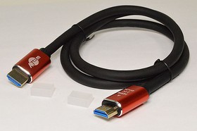 Фото 1/2 Шнур штекер HDMI-штекер HDMI, 1,0м, Au/пластик, черный/красный, AT5940