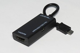 Фото 1/4 Шнур штекер micro USB B-гнездо HDMI, 0,1м, Ni/пластик, черный, HDTV