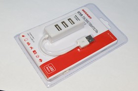 Фото 1/2 Шнур штекер USB A-гнездо USB Ax4, 0,1м, HAB, белый, 18-4103-1