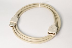 Фото 1/2 Шнур штекер USB A-гнездо USB A, 1,8м, Ni/пластик, серый