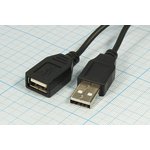 Шнур штекер USB A-гнездо USB A, 0,5м, Ni/пластик, черный