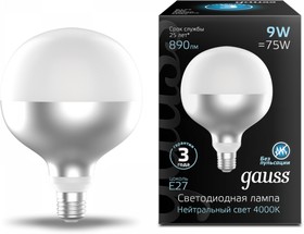 Фото 1/7 Gauss Лампа Filament G125 9W 890lm 4100К Е27 mirror-milky LED