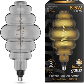 Фото 1/7 Gauss Лампа Filament Honeycomb 8.5W 165lm 1800К Е27 gray LED
