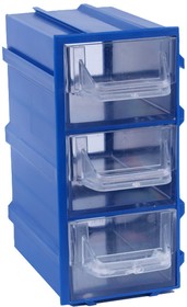 Фото 1/8 К4 Синий, Ячейки, синий корпус прозрачный контейнер 3 секции, 49х82х100мм