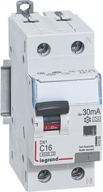 Фото 1/3 Legrand DX3 Дифференциальный автоматический выключатель 1P+N 16А (С) 30MA-A