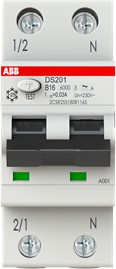 Фото 1/2 Автоматический выключатель дифференциального тока DS201 B16 A301 6А 30мА ABB