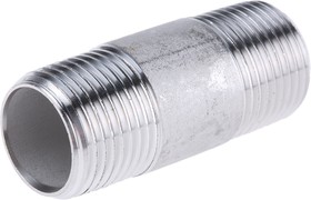 Фото 1/2 Stainless Steel Pipe Fitting, Straight Circular Barrel Nipple, Male R 3/8in x Male R 3/8in
