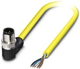 1424885, Sensor/Actuator cable, 5-position, PVC, yellow, Plug angled M12 SPEEDCON, A-coded, on free cable end