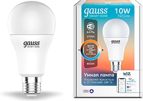 Фото 1/10 Gauss Лампа Smart Home A60 10W 1055lm 2700-6500К E27 изм.цвет.темп. +диммирование LED