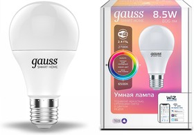 Фото 1/10 Gauss Лампа Smart Home A60 8,5W 806lm 2700-6500К E27 RGBW+изм.цвет. темп.+диммирование LED