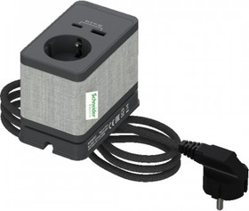 Schneider Electric US+Блок розеточный с зажимом, с 1 розеткой (2К+З) и 2 зарядками USB (A+C) АНТРАЦ