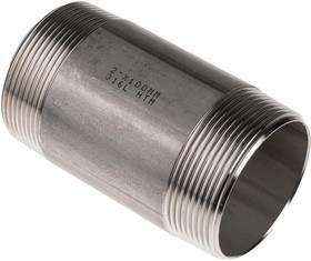 Фото 1/4 Stainless Steel Pipe Fitting, Straight Circular Barrel Nipple, Male R 2in x Male R 2in