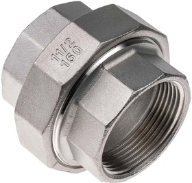 Фото 1/4 Stainless Steel Pipe Fitting, Straight Decagon Union, Female G 1-1/2in x Female G 1-1/2in