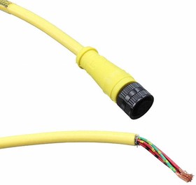 1200720961, Cordset, Yellow, Straight, 5m, M12 Socket - Pigtail, Conductors - 6