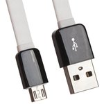 USB кабель передачи данных Zetton Flat разъем Micro USB плоский черный, белый, OEM