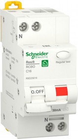 Schneider Electric RESI9 Автоматический выключатель дифференциального тока (ДИФ) 1P+N С 16А 6000A 30мА тип AС