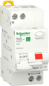 Schneider Electric RESI9 Автоматический выключатель дифференциального тока (ДИФ) 1P+N С 16А 6000A 30мА тип A