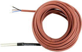 Фото 1/2 DS18B20-IP67-6 (3-wire) (гильза 49,7 х 6 мм), Герметичный датчик температуры DS18B20, IP67, трехпроводный, кабель 6 м