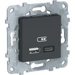 Schneider Electric Unica New Антрацит Розетка USB, 2-местная, тип А+С, 5 В / 2400 мА