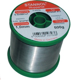 TC KRISTALL 511, 810792, Solder Wire, 0.7mm, Sn99/Cu1, 500g