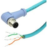 ICD25T2NTL0.5M, Cable Assembly Circular 0.5m 24AWG M12 Circular 4 Right Angle