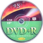 VSDVDPRIPCB1001, Носители информации DVD+R 4,7 GB 16x, VS, 10шт/уп Ink Print
