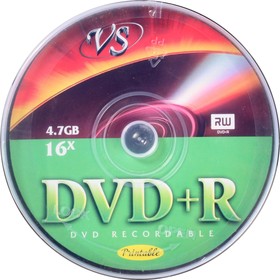 VSDVDPRIPCB1001, Носители информации DVD+R 4,7 GB 16x, VS, 10шт/уп Ink Print
