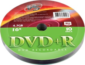 VSDVDPRS1001, Носители информации DVD+R 4,7 GB 16x, VS, 10шт/уп