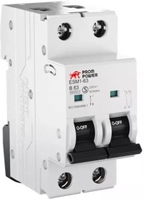 Автоматический выключатель ESM1-63/C2/2 (10kA), 2A, характеристика C, количество полюсов: 2P