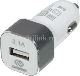 Фото 1/6 Автомобильное зарядное устройство Digma DGCC-1U-2.1A-WG, USB, 10.5Вт, 2.1A, белый