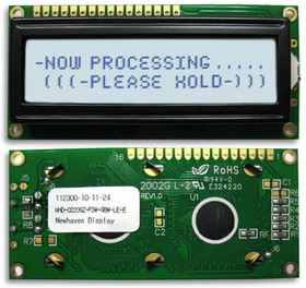NHD-0220GZ-FSW-GBW-LE-E, LCD Character Display w/Euro font - 2 x 20 Characters - 5V - 8-Bit Parallel - Controller:SPLC780D OR ST7066U - 1x .
