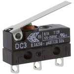 DC3C-A1LC, Micro Switch DC, 100mA, 1CO, 2N, Straight Lever