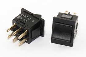 Переключатель клавишный, контакты 6C, 1А, ON-ON, подсветка черная/черная, ПТ73-2-3