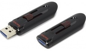 Фото 1/3 Флешка USB Sandisk Cruzer Glide 128ГБ, USB3.0, черный и красный [sdcz600-128g-g35]