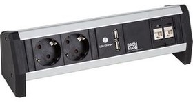 902.196, Desk Outlet DESK 1 2x DE Type F (CEE 7/3) Socket / RJ45 / USB-A Socket - GST18i3 Plug 2m