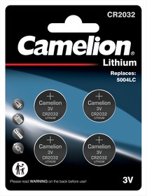 Camelion CR2032 BL-4 (CR2032-BP4, батарейка литиевая,3V)