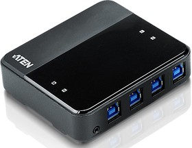Фото 1/8 ATEN US434, Переключатель Aten US434-AT USB, 4 ПК  4 устройства, 4 USB B-тип   4 USB A-тип, Male   Female, со шнурами A-B 2х1.2м.+2х