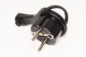 Фото 1/3 Разъем питания AC вилка CEE7/4, 16 А, 250 В, на кабель, угловой, черный, "невидимка"