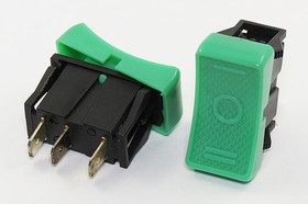 Фото 1/3 Переключатель клавишный, контакты 3T, 3А, ON-OFF-ON, подсветка зеленая, RS103-10C