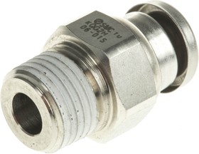 KQG2H06-01S, KQG2 Series Straight Threaded Adaptor, R 1/8 Male to Push In 6 mm, Threaded-to-Tube Connection Style